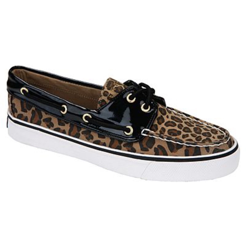 Sperry Leopard Print and Black Sneakers